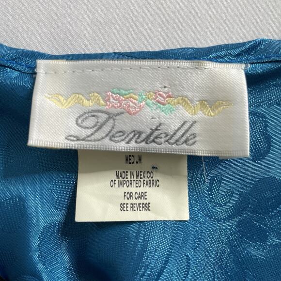Vintage Dentelle Turquoise Brocade Slip Dress Size M Nightgown Loungewear Chic - Picture 5 of 13